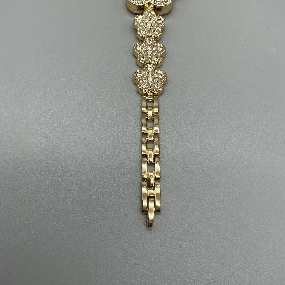 Techno Pave Womens Watch 27mm Champagne Dial Gold Floral Bracelet 10068 8.25